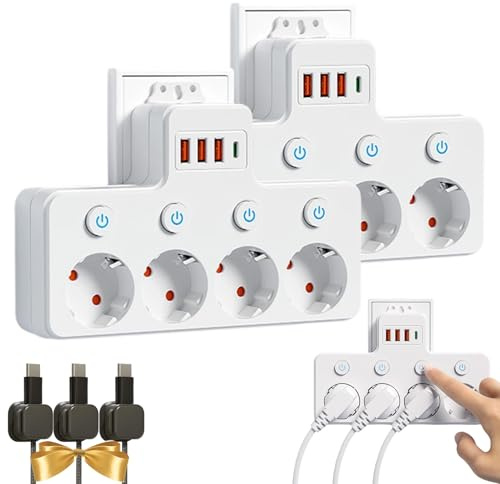 Intelligente Steckdosenleiste Mit USB-AnschlüSsen, Mehrfachsteckdose Ohne Kabel Mit 4 Steckdosen, Multi-Port-Wanddose Mit UnabhäNgigem Schalter, Multifunktionssteckdose (1, Vier Stecker)