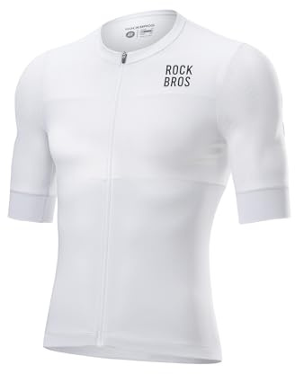 ROCKBROS Maglia da Ciclismo Uomo Estiva, Magliette Bici con Maniche Corte Traspirante e Asciugatura Rapida, Leggero e Elastico, con 3 Tasche Posteriori, Top Abbigliamento per MTB Bici, Bianco, XXL