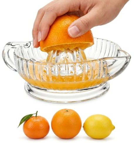 Spremiagrumi manuale in vetro | Spremiagrumi in vetro pesante, con manico e beccuccio per versare, lavabile in lavastoviglie per succhi freschi, cocktail e cottura (1 pezzo)