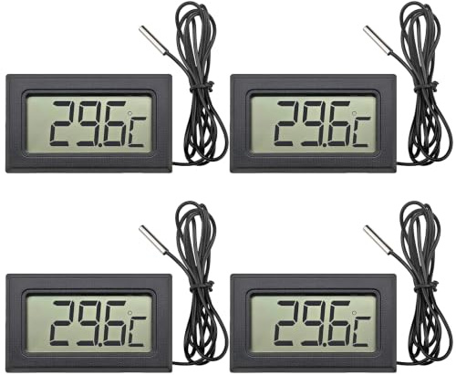 Mini Digital Fridge Thermometer with Batterie,4 Pcs LCD Temperature Sensor | Accurate Fridge Temperature Thermometer Monitor, Aquarium Water Thermometer Gauge for Freezer, Fish Tank, Room Incubator