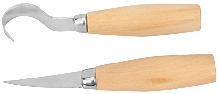 FTVOGUE Set di Coltelli per Intaglio del Legno in Acciaio Inossidabile da 2 Pezzi Strumenti per Incisione del Legno Curvi e Dritti per Intaglio del con Impugnatura Ergonomica