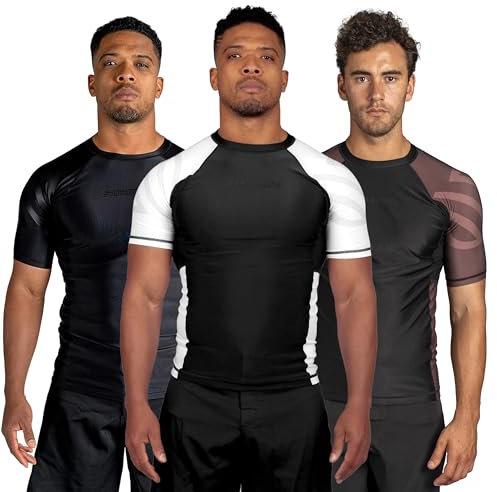 Sanabul Essential Short Sleeve Rash Guard MMA BJJ Wrestling Grappling Jiu Jitsu, Weiss/opulenter Garten, XL