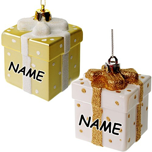alles-meine.de GmbH 10 Stück Weihnachtsbaumkugeln/Anhänger - Geschenk Paket - weiß & Gold - Glitzer -incl. Name - 7 cm - wasserfest - Innen & Außen - Weihnachtsbaumanhäng..