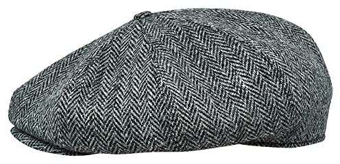 Sterkowski Peaky | 100% Harris Tweed Schiebermütze für Herren und Damen | Paperboy Cap Schirmmütze Flatcap Newsboy Ballonmütze Baker Boy Baskenmütze Cabrio Vintage Gatsby Schwarz/Grau 59 cm