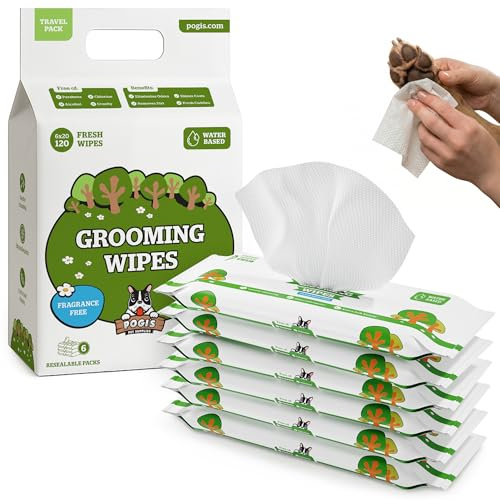 Pogi toallitas de Viaje para Perros – hipoalergénicas y Extra Grandes – sin Perfume, 120 uds