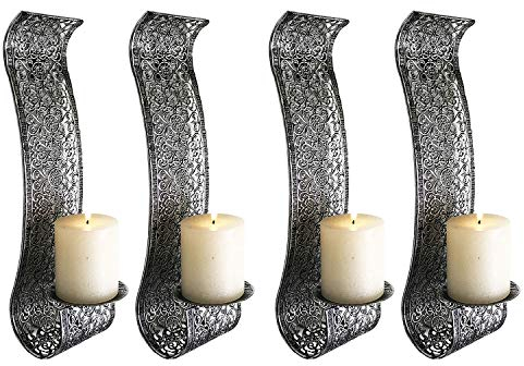 Mojawo Dekorative Wandkerzenhalter für Stumpenkerzen 4'er Set aus Metall für Stumpenkerzen Schwarz