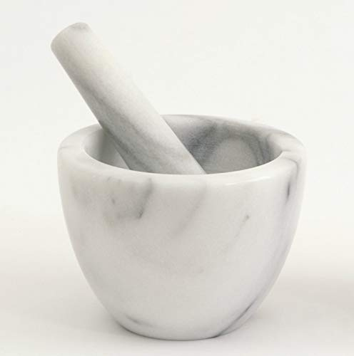 Mortaio a Tazza Marmo Bianco Pestello Mortier en marbre blanc avec pilon Home Cucina Design vintage fait main en Italie 12 x 12 cm
