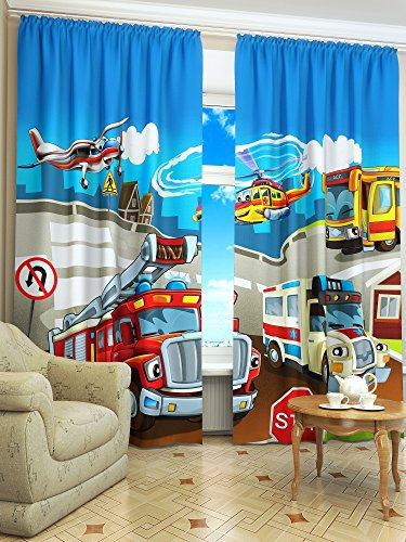 Lemare Deko-Vorhänge Digitaldruck | Kinderzimmer | Autos | Dicker Vorhang Blickdicht | 2 STK. 145x260 cm