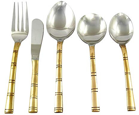 IBA Indianbeautifulart Au Service Traditionnel Indien Cuillere Accessoires de Cuisine Couverts Fourchette Cuivre 1 Set