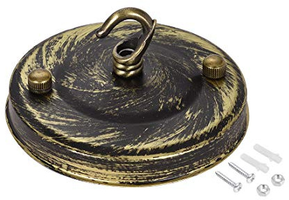 sourcing map Lampe Metall Deckenbaldachin mit Haken 104mm 4,1 Schwarz Gold | Retro Licht Baldachin Satz, für Beleuchtungszubehör DIY