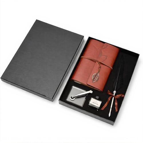 Tosuny Schreibfeder Set, Vintage Kalligraphie Feder, Dip Pen, Tinte Leder Notebook, Briefpapier Geschenkbox für Freunde/Familienmitglieder/Lehrer (Blak)