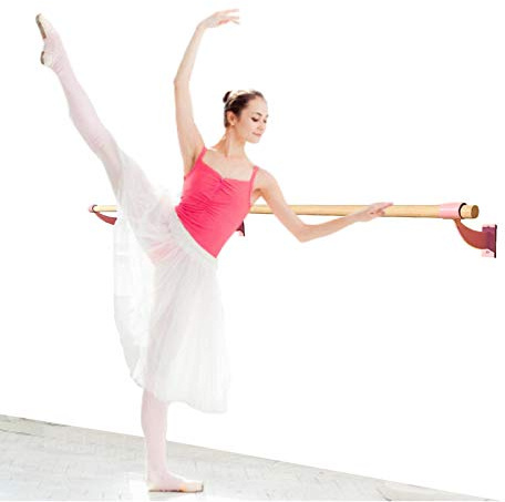 Athletic Bar Single Bar Fixed Height Wall Mount Ballet Barre System Traditional Wood, 12 FT Long, 1.5 Diameter (Pink)