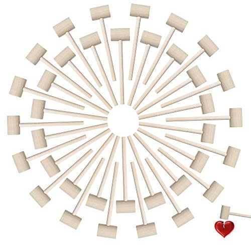 36 Pieces Mini Wooden Breakable Heart Hammers for Chocolate, Small Wood Candy Mallets