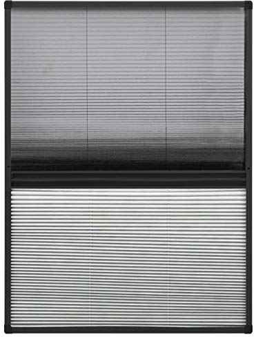 Tidyard Insektenschutz Plissee für Fenster Fliegengitter Dachfenster Mückenschutz Sonnenschutz Sichtschutz Aluminium mit Jalousie Anthrazit Schwarz 80 x 120 cm