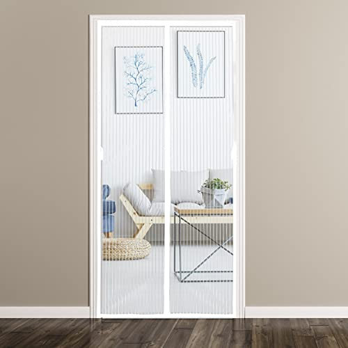 Hilftio Fliegennetz tür 110X195cm Fliegengitter Fenster tesa Fliegenschutz Vorhang fliegengitter Magnet mückengitter balkontür Terrasse, Weiß