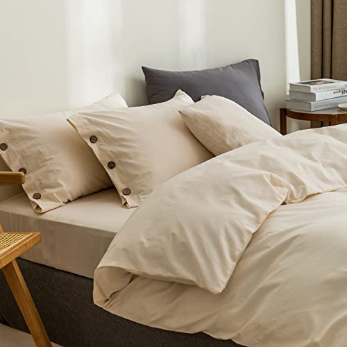 GETIYA Bettwäsche 135x200 Beige Modern Einfarbig Mädchen Damen Baumwolle Gewaschene Bettwäsche Set mit Reißverschluss und 1 Kissenbezug 80x80 cm