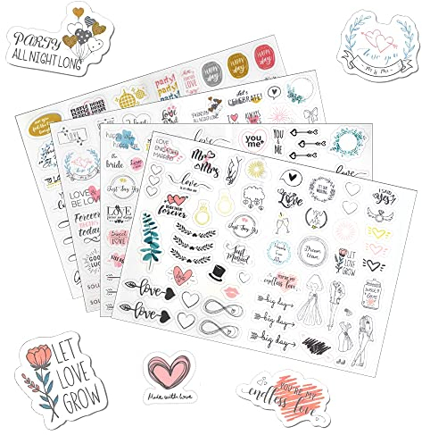 JUNMEIDO 8 Hojas Pegatinas Scrapbooking 460 pcs Album Fotos Boda Autoadhesivo Decorativo para Libro de Visitas y Tarjetas Regalo