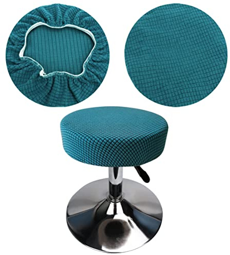 HuaLiSiJi Hockerbezug Rund 30-40cm Luxuriöser Stoff, Dehnbar Knitterfrei Waschbar Staubdicht Weich und Langlebig, Verwandelte die Hocker in Sekunden (1, Pfauenblau)