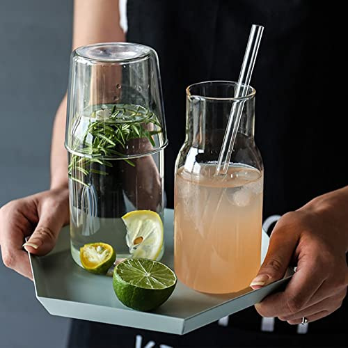 JYCRA Set di 2 brocche d'acqua in vetro e tazza di vetro, caraffa d'acqua da comodino da 360 ml con dispenser per collutorio in vetro trasparente