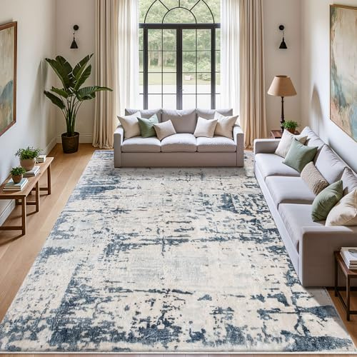 ASIinnsy Teppich Kurzflor Moderne Wohnzimmer-Teppiche Abstraktes Muster Große Weich Teppich rutschfest Grau Deko Wohnzimmer Schlafzimmer Esszimmer (Abstrakt Blau, 200 x 300 cm)