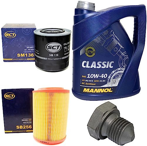 Motoröl Set 10W40 5 Liter + Ölfilter SM136 + Ölablassschraube 03272 + Luftfilter SB256