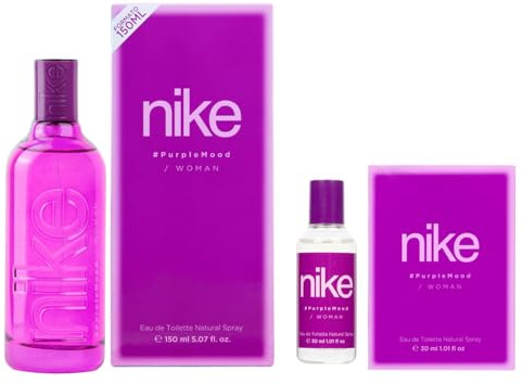 NIKE - Purple Mood Promoción 150 ml + 30 ml, Colonia Mujer, Pack 2 Productos, Perfume Formato Spray, Eau de Toilette Natural y Femenina, Aroma Floral Gourmand, Fragancia Fresca