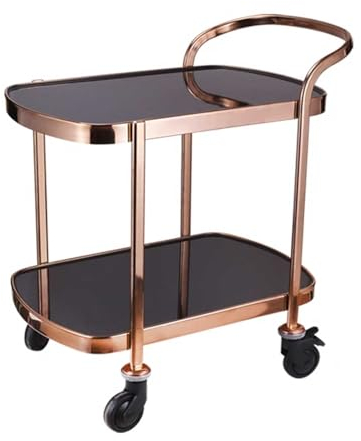Barwagen, moderner Luxus-Barwagen, Servierwagen, Küchenwagen, Weinregalwagen auf Rädern, 2-stöckiger Rollwagen, Spiegel-Edelstahl, für Küche, Esszimmer und Partys (Roségold, Einheitsgröße)
