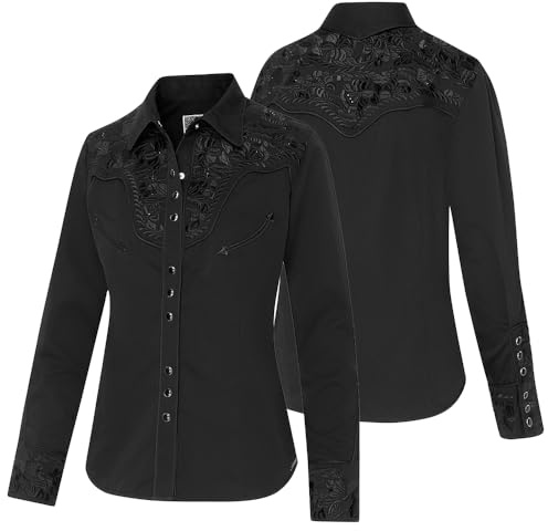 STARS & STRIPES Chemisier western Ruth - Rouge - Chemisier brodé à manches longues - Style western classique, Noir , L