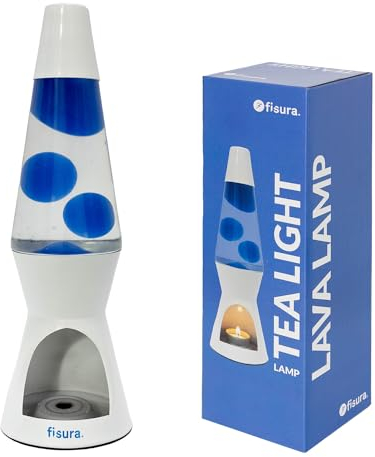 Fisura – Lampada di lava con candela. Lampada di lava senza elettricità. Lampada di lava blu e bianca. Lampada eco-friendly. Regalo originale. 29 cm x 8,5 cm (Candela non inclusa)