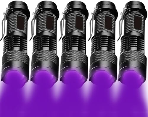 MODOAO UV-Taschenlampe, 5 Stück - 395 nm Leistungsstarkes Schwarzlicht für Haus- und Hotelinspektion, Detektor für Haustierurin, Flecken, Bettwanzen und Mehr