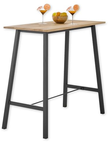 Stella Trading Kent Bartisch aus Massivholz Eiche - Moderner Hochtisch mit Metallgestell für Küche & Esszimmer - 120 x 104 x 60 cm (B/H/T) | Hochtisch für Küche & Esszimmer, Theke, Tisch zum Stehen, 20 mm geölte Eichenholz-Tischplatte, Stehtisch, modern