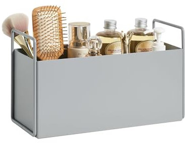 Funtabee Premium Modern Bathroom Organiser, Multipurpose Metal Storage Box with Handles-For Makeup, Toiletries, Kitchen Sink, Living-room, Bedside –Grey
