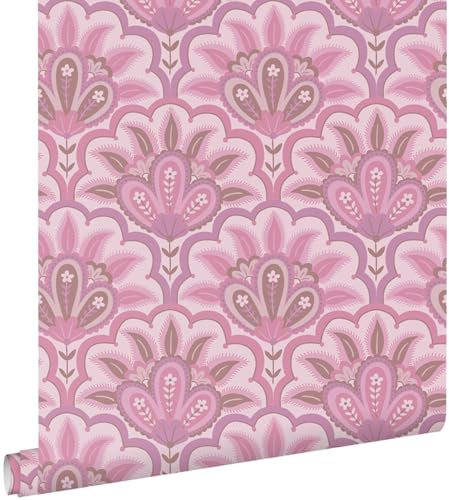 papier peint motif baroque oriental violet et rose 50 x 900 cm - ESTAhome