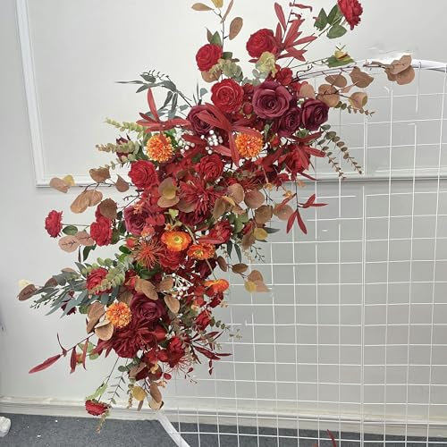 YOLNEY Oggetti di scena per matrimoni Mezzaluna artificiale Disposizione indi fioriPalla di fiori Finita fase T Decorazione per piombo da strada FlorealeArco di nozze-rosso A