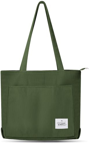 ELAKIRI Cord Tasche Damen mit Reißverschluss,Große Shopper Bag,Umhängetasche Cord,Cord Tasche,Tote Bag Damen für Shopper Arbeit Büro Reisen Einkaufen Schule und Alltag