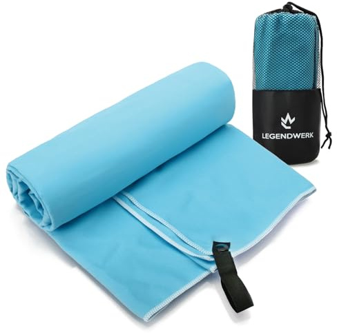 Legendwerk® Toalla de Microfibra 160x80 cm, Ligera y de Secado rápido | ideal para gimnasio - sauna - playa y viaje - con lazo y bolsa - compacta y absorbente
