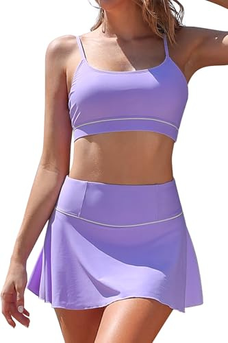 SHEKINI Damen Bauchkontrolle Bikini Sets U-Ausschnitt Badeanzug High Waisted Swim Rock
