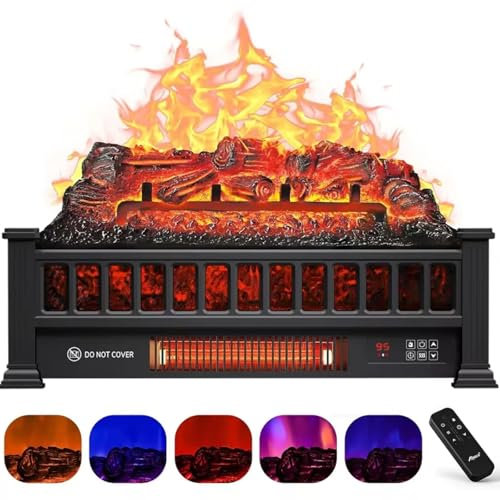 Billg Camino Elettrico, Effetto Fiamma 3D Realistico, 1500W luminosità e velocità Regolabili a 5 Fiamme, Camino Decorativo per Il Calore, Inserto per Camino con Brace realistica