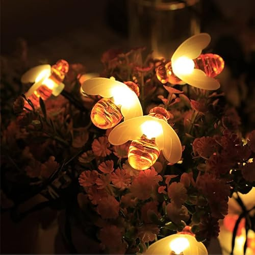 ZJchao LED-Solar-Bienen-Lichterkette für den Außenbereich, Wasserdichte Honigbienen-Lichterkette für Garten-Weihnachtsdekoration (7 Meter 50 Lichter (8 Funktionen))