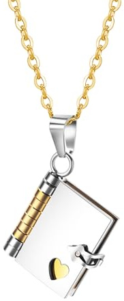 JewelryWe Personalisierte Buch Halskette Damen Edelstahl Buch Medaillon zum öffnen Liebesbrief Anhänger Kette mit Gravur, individuelles Geschenk für Frau Freundin Liebhaber