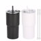 Yisituo Coffee Travel Mug, 2 Pack 480ml Reusable Plastic Cups, Drink Cups with Lids and Straws, Insulated for Hot & Cold Drinks, Car Cup Holder Compatible (2, Black, White)