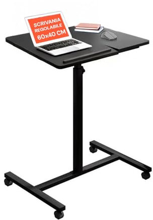 Avilia Scrivania Mobile con Altezza Regolabile 60x40cm Nero – Salvaspazio Perfetto per Ufficio, Studio e Casa - 4 Ruote Comode e Pratiche - Ampia Superficie da Lavoro - Struttura Robusta e Durevole