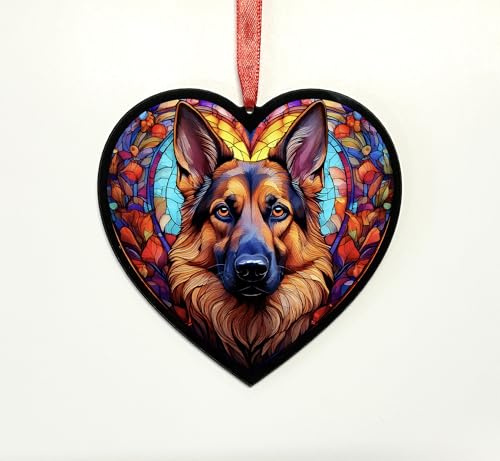German Shepherd Tan Heart Suncatcher - Memorial or Gift for Dog Lovers - 19cm