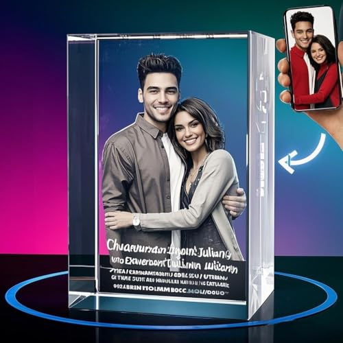 LOJWRY Personalisiertes 3D-Kristallfoto Mit LED-Beleuchtung – Lasergravur für Damen & Herren | Einzigartiges Geschenk für Vätertag, Muttertag, Valentinstag oder Haustiergedenken (Rechteck)