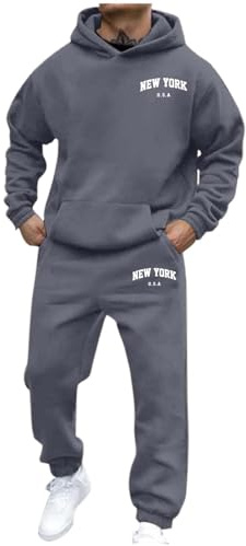 Tuta Uomo Completa Tuta Sportivo con Lettere Stampa Set Sportivo Y2K Felpe con Cappuccio E Pantaloni da Jogging Tuta da Lavoro Hip Hop Top Larghi E Pantaloni Sportivi Tuta per Il Tempo Libero 2 Pezzi