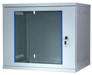 KOSCOM CONNECT Netzwerkschrank 19 Zoll 9 HE I 400 mm Tiefe I Serverschrank | Grau I Wandmontage I abschließbare Glastür I unmontiert I 60 kg Traglast I 543 x 400 x 469 mm (Grau, 9 HE)