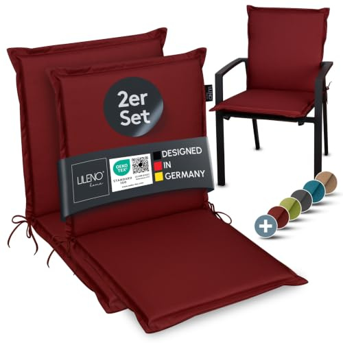 LILENO HOME Gartenstuhl Auflagen [2er Set - Niedriglehner] in Rot - Bequeme | Liegen als Sitzauflagen für Gartenmöbel - Stuhlkissen für Gartenstühle und Klappstühle MIA
