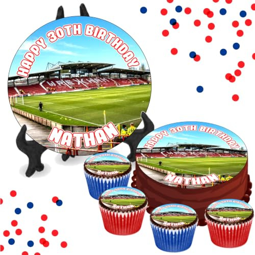 Wrexham Stadium Stok Racecourse PERSONALISED Edible Cupcake Toppers / 8 Inch Cake Wafer or Icing - Sports Football Fan Birthday Party Cake Decorations - Perfect for Brownies, Cookies, Muffins & More!