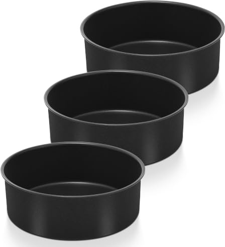 Herogo Cake Tin, 6 Inch Non-Stick Stainless Steel Round Baking Pan Set of 3 | 7.5cm Deep Cake Pan for Brownie Lasagne Pie, Healthy & Non-Toxic, One-Piece Leak-proof, Oven & Air-fryer Safe, Easy to Clean