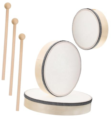 ZUNOXAZ Lot De 3 Tambourins à Main en Bois 6'', 8'', 10'' pour Adultes, Percussion sur Cadre Portable, Instrument De Musique Éducatif Et Pédagogique pour Apprentissage Et Spectacle